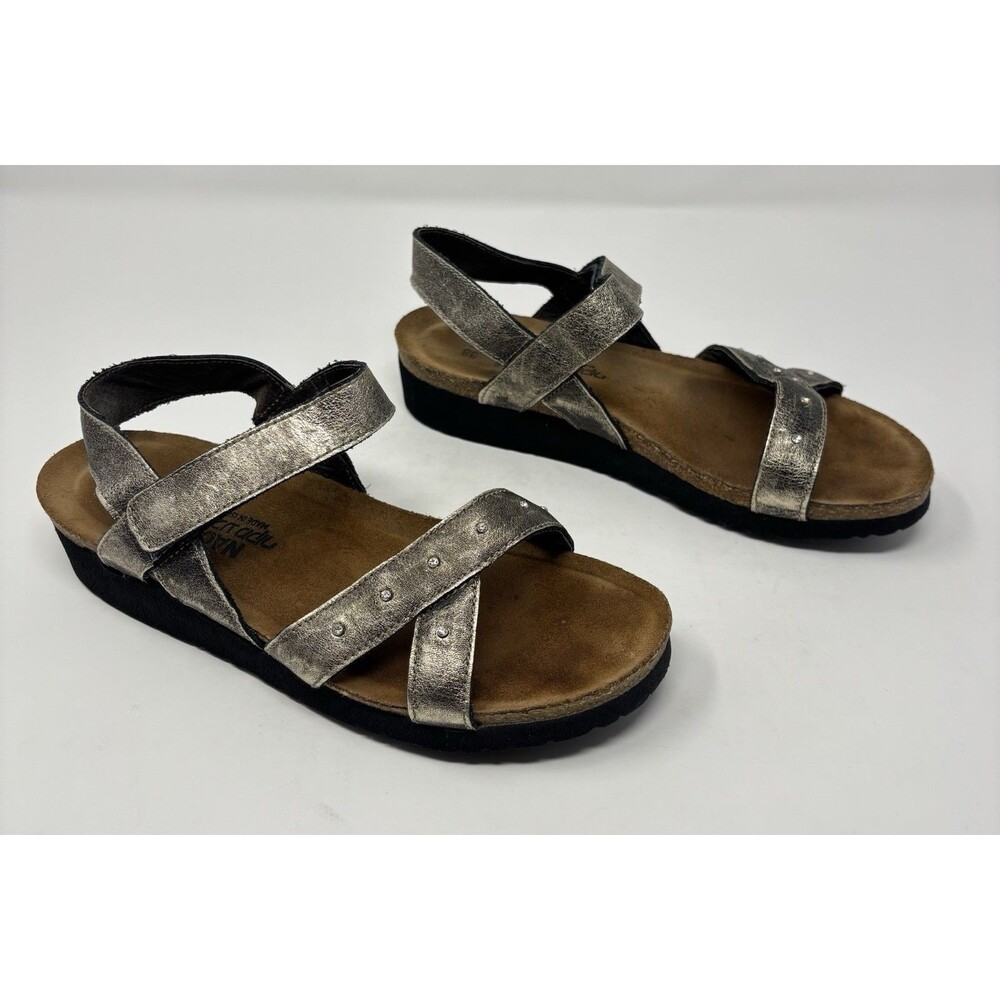 Naot Alyssa Comfort Metallic Leather Rhinestones Strap Sandals Women Sz 38 US 7
